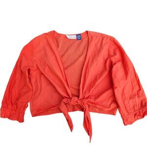Soft Sorroundings -1658 3/4‎ Sleeve Front Tie Crop Top Red Large